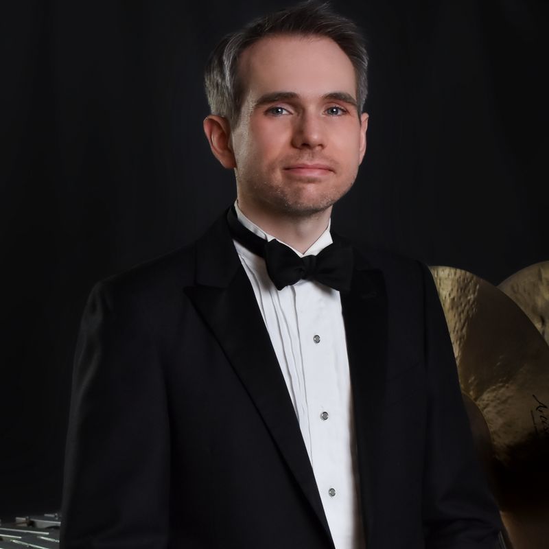 Denny Daugherty in concert dress at the marimba